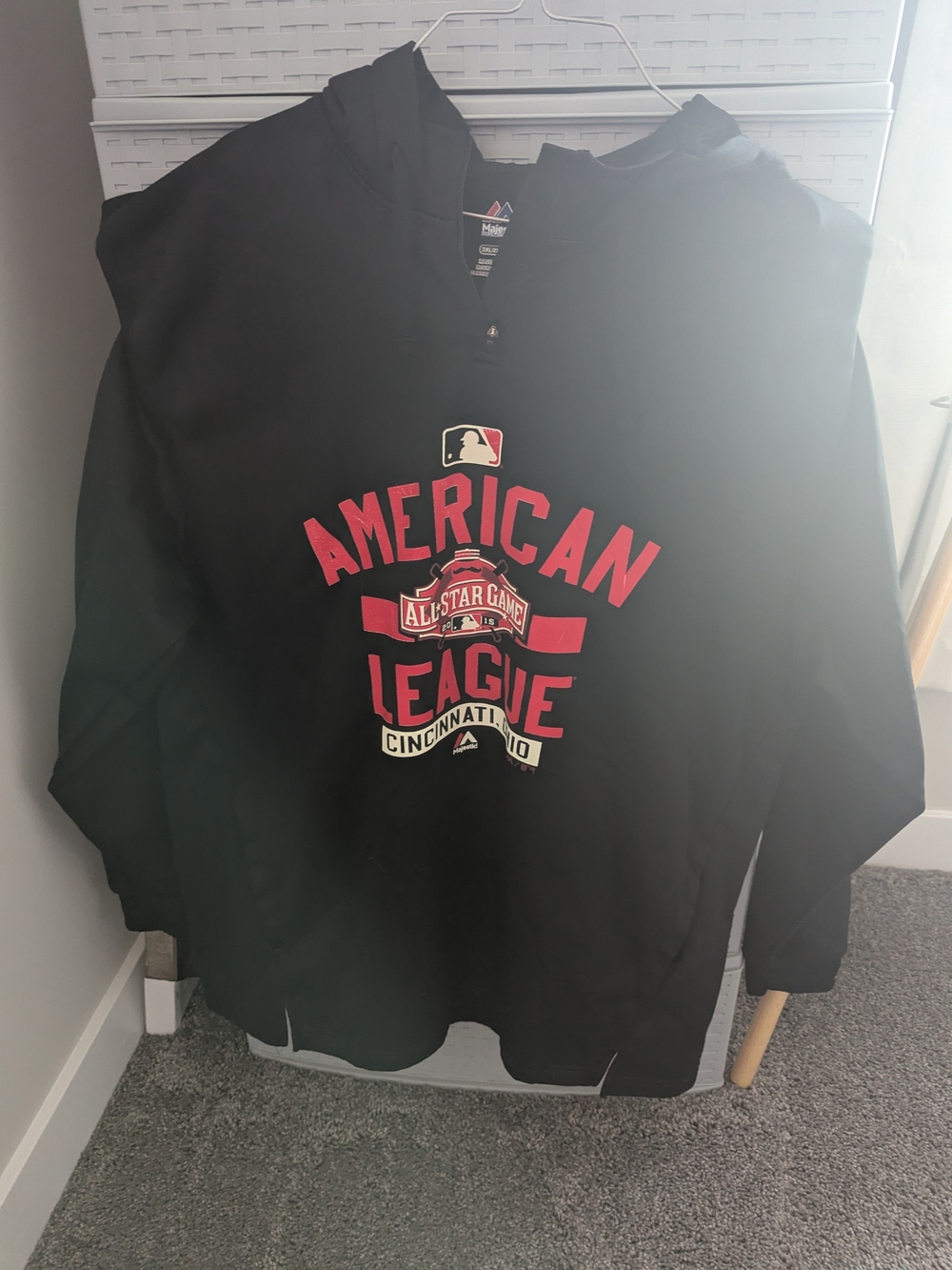 Majestic Black Crewneck Sweater with Red American League Graphic